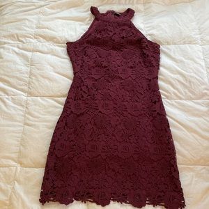 LULUS MAROON LACE HALTER DRESS